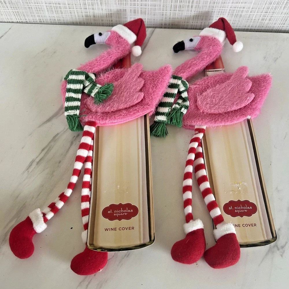 Wine Bags Wine Covers Lot of 4 Flamingos Christmas Fir Tree Santa New Kohl's BxY